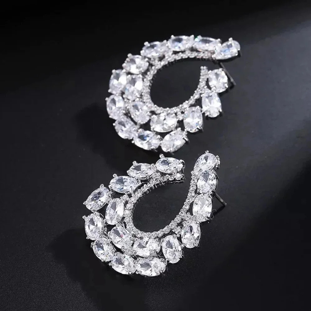 💥925 Silver Plated Big Oval Cut CZ Stone Earrings for Women, MLNN1076